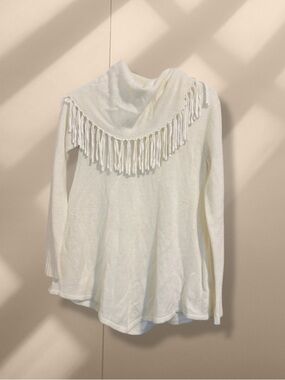 White Fringe Turtleneck Sweater | Textured Knit | Statement Cozy Style